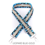 Load image into Gallery viewer, lusciousscarves Apparel &amp; Accessories Leopard Blue-Gold Slim Interchangeable Canvas Hand bag Straps with Silver Hardware
