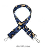 Load image into Gallery viewer, lusciousscarves Apparel &amp; Accessories Leopard-Navy Slim Interchangeable Canvas Hand bag Straps with Silver Hardware
