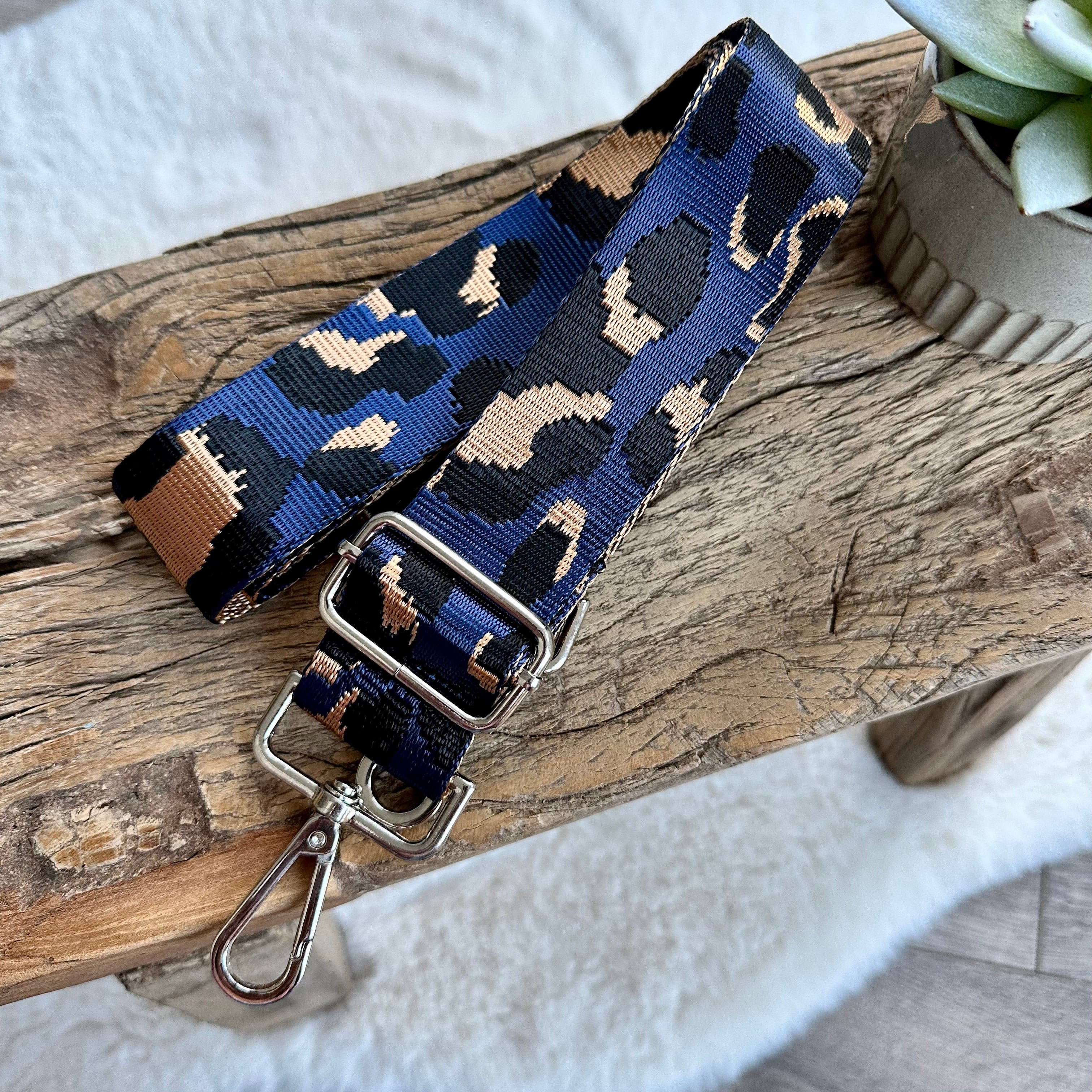 lusciousscarves Apparel & Accessories Leopard-Navy Slim Interchangeable Handbag Straps with Silver Hardware