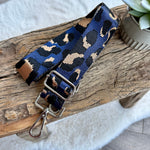 Load image into Gallery viewer, lusciousscarves Apparel &amp; Accessories Leopard-Navy Slim Interchangeable Handbag Straps with Silver Hardware
