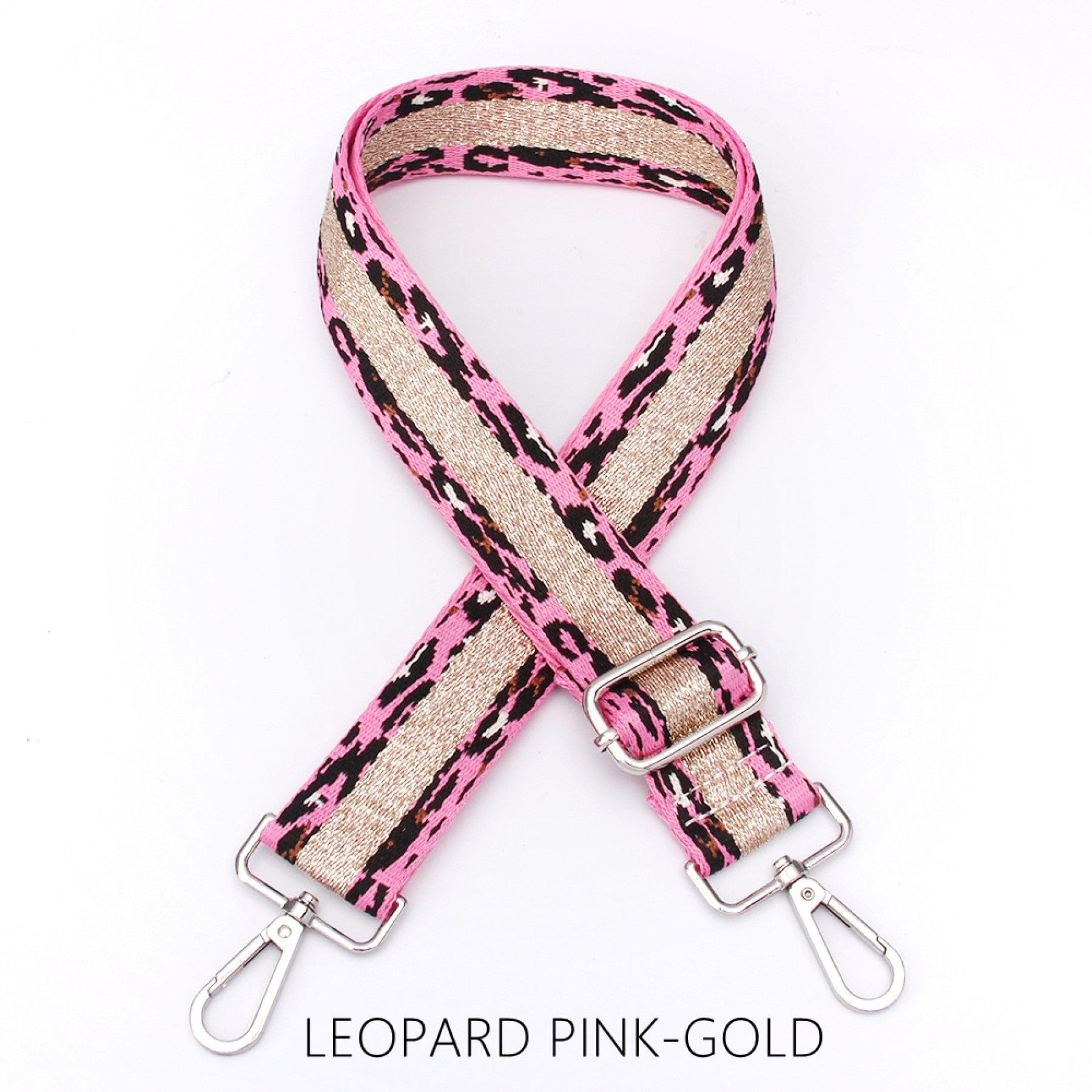 lusciousscarves Apparel & Accessories Leopard Pink-Gold Slim Interchangeable Canvas Hand bag Straps with Silver Hardware