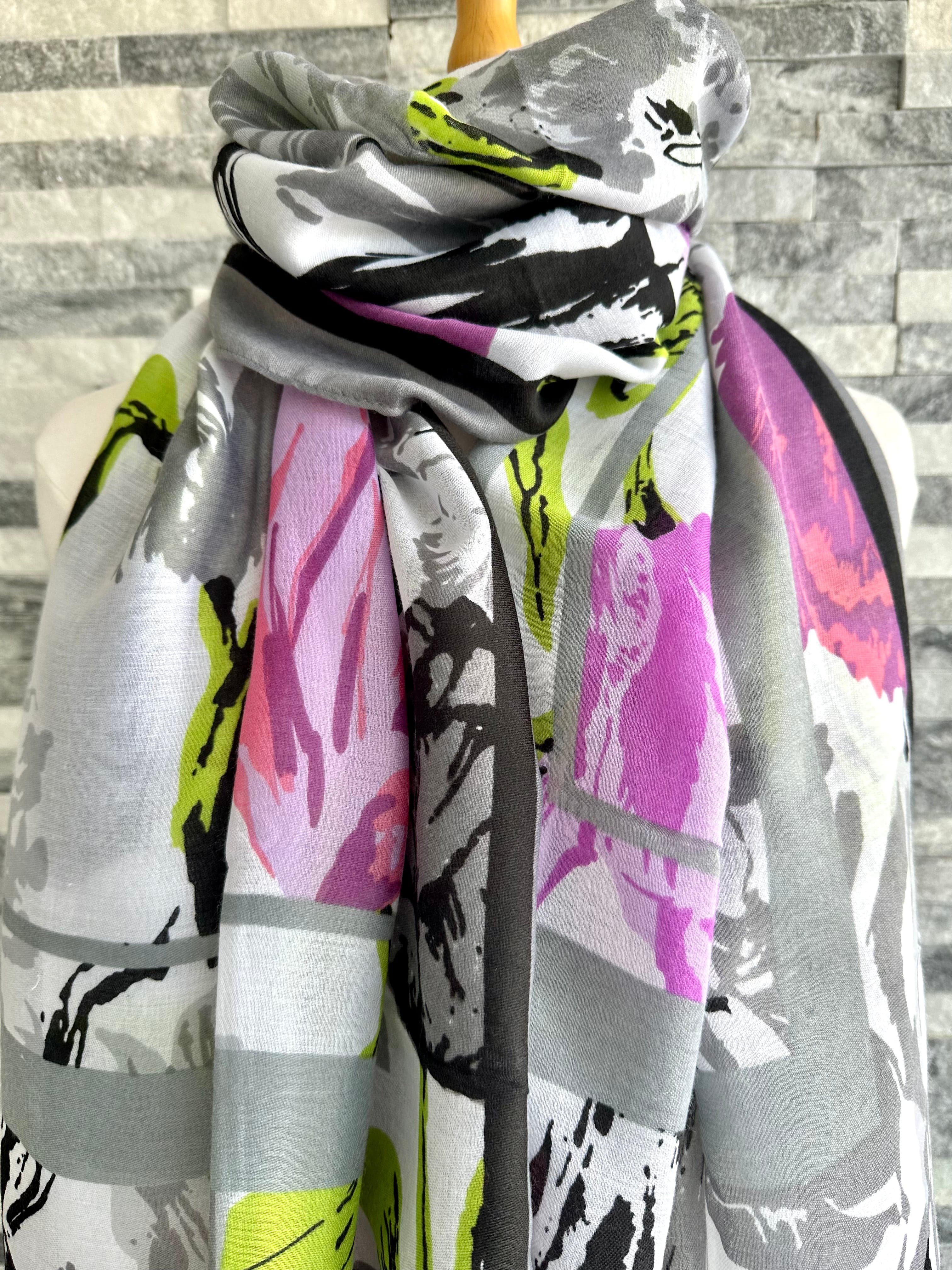 lusciousscarves Apparel & Accessories Lime Green and Pink Tulip Bloom Scarf