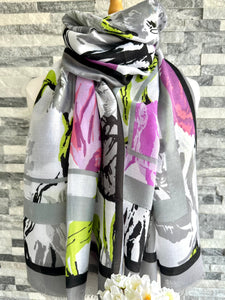 lusciousscarves Apparel & Accessories Lime Green and Pink Tulip Bloom Scarf