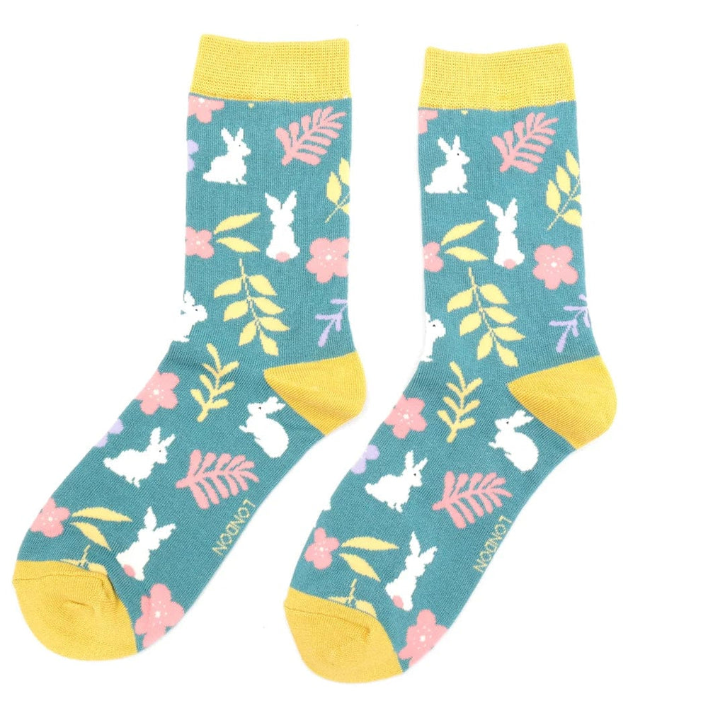 lusciousscarves Apparel & Accessories Miss Sparrow Bamboo Socks ,Bunnies , Rabbits Design Ladies Teal,