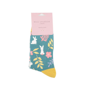 lusciousscarves Apparel & Accessories Miss Sparrow Bamboo Socks ,Bunnies , Rabbits Design Ladies Teal,