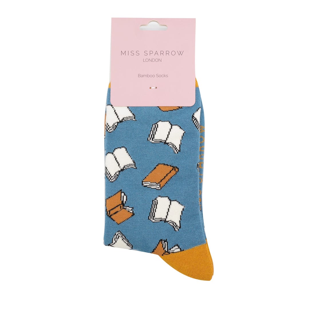 lusciousscarves Apparel & Accessories Miss Sparrow Books Design Bamboo Socks, Ladies Blue