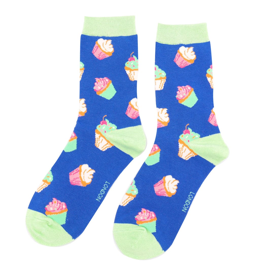 lusciousscarves Apparel & Accessories Miss Sparrow Cup Cakes Bamboo Socks, Miss Sparrow Blue.