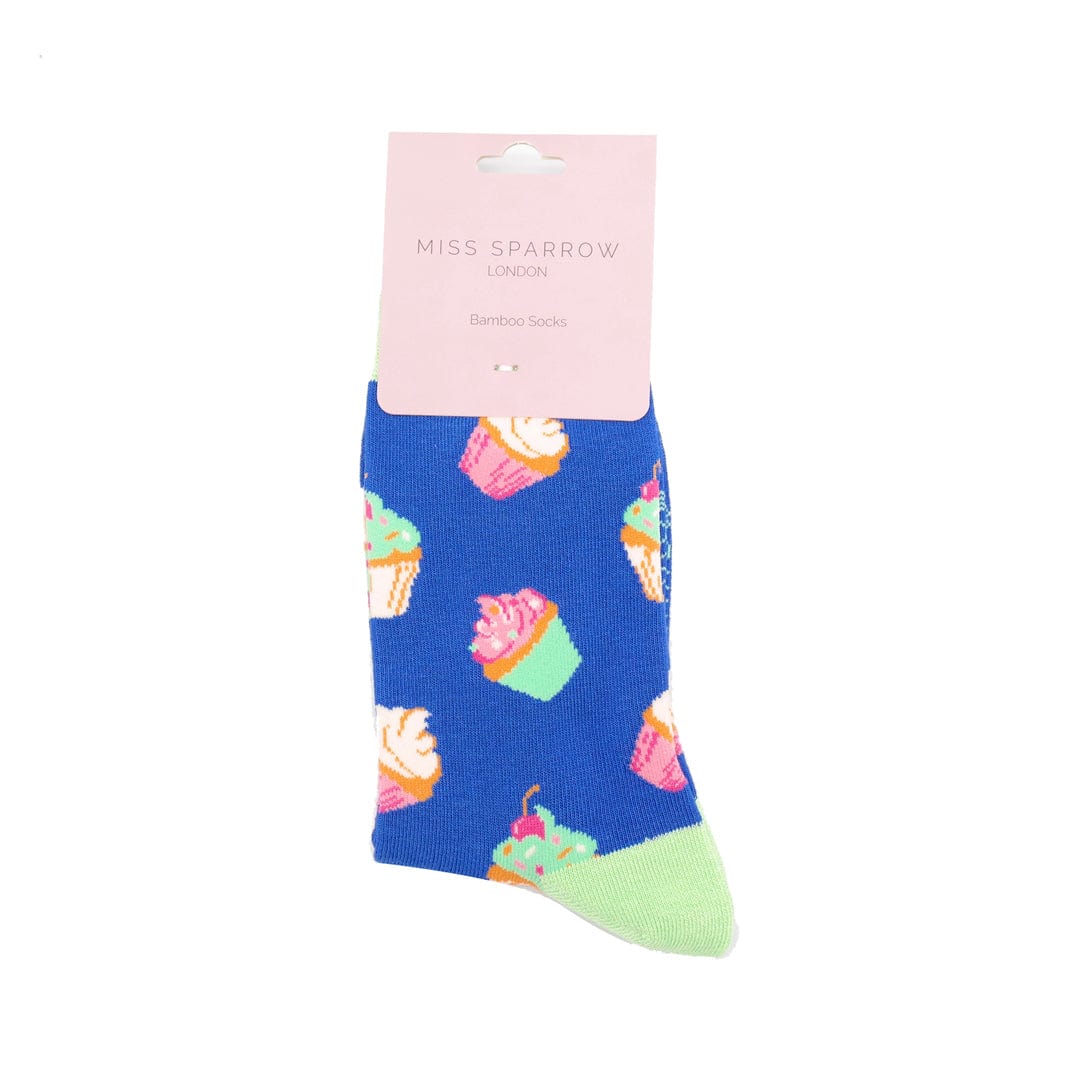 lusciousscarves Apparel & Accessories Miss Sparrow Cup Cakes Bamboo Socks, Miss Sparrow Blue.