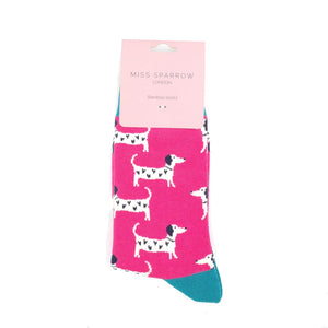 lusciousscarves Apparel & Accessories Miss Sparrow Dalmatian Hearts Bamboo Socks, Ladies Pink