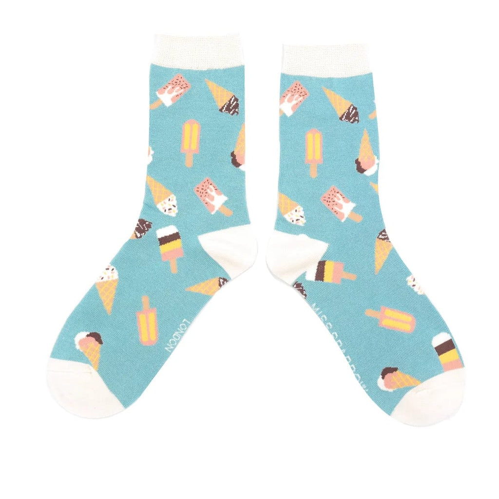 lusciousscarves Apparel & Accessories Miss Sparrow Ice Creams Design Bamboo Socks, Duck Egg