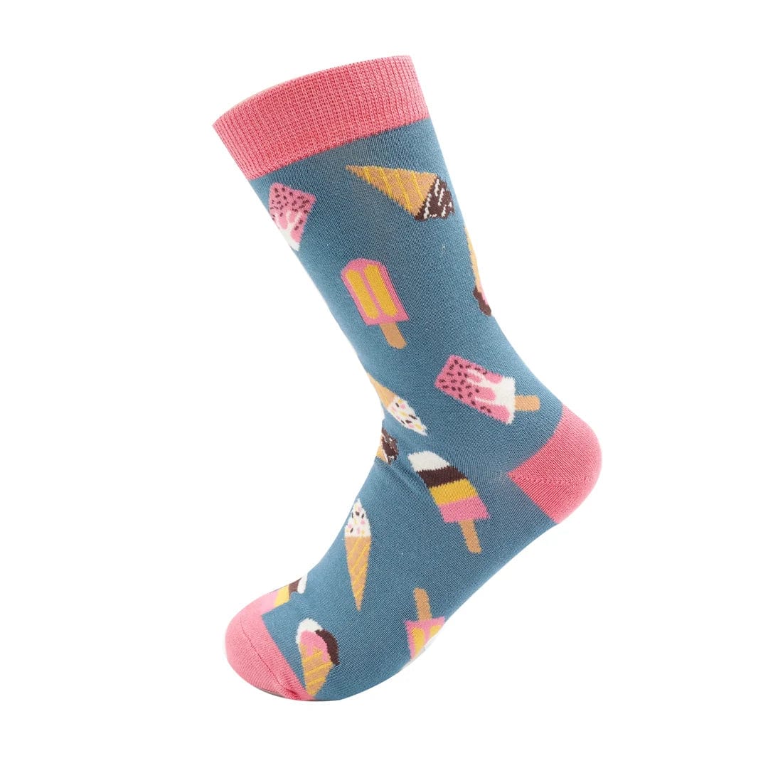 lusciousscarves Apparel & Accessories Miss Sparrow Ice Creams Design Bamboo Socks, Ladies Blue