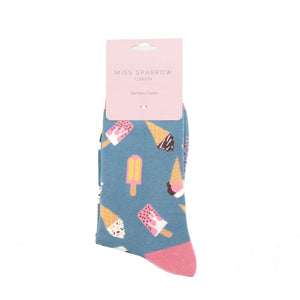 lusciousscarves Apparel & Accessories Miss Sparrow Ice Creams Design Bamboo Socks, Ladies Blue