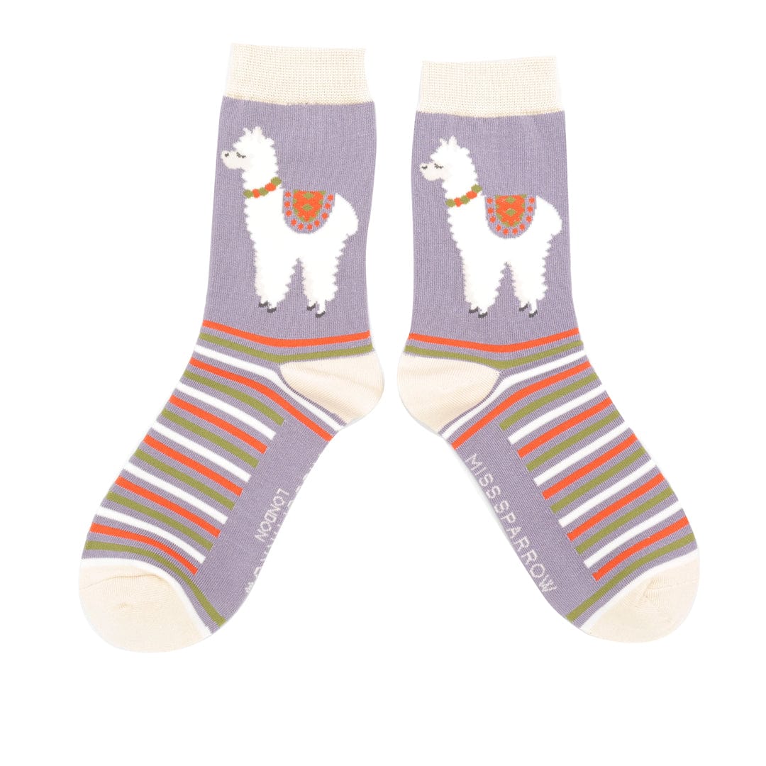 lusciousscarves Apparel & Accessories Miss Sparrow Lilac llamas Bamboo Socks, Ladies