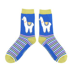 lusciousscarves Apparel & Accessories Miss Sparrow Llamas Bamboo Socks, Ladies Blue