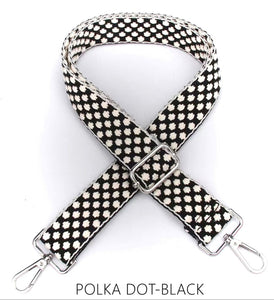 lusciousscarves Apparel & Accessories Polka dot Black Slim Interchangeable Handbag Straps with Silver Hardware