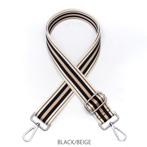 lusciousscarves Apparel & Accessories Stripe-Black/Beige Slim Interchangeable Handbag Straps with Silver Hardware