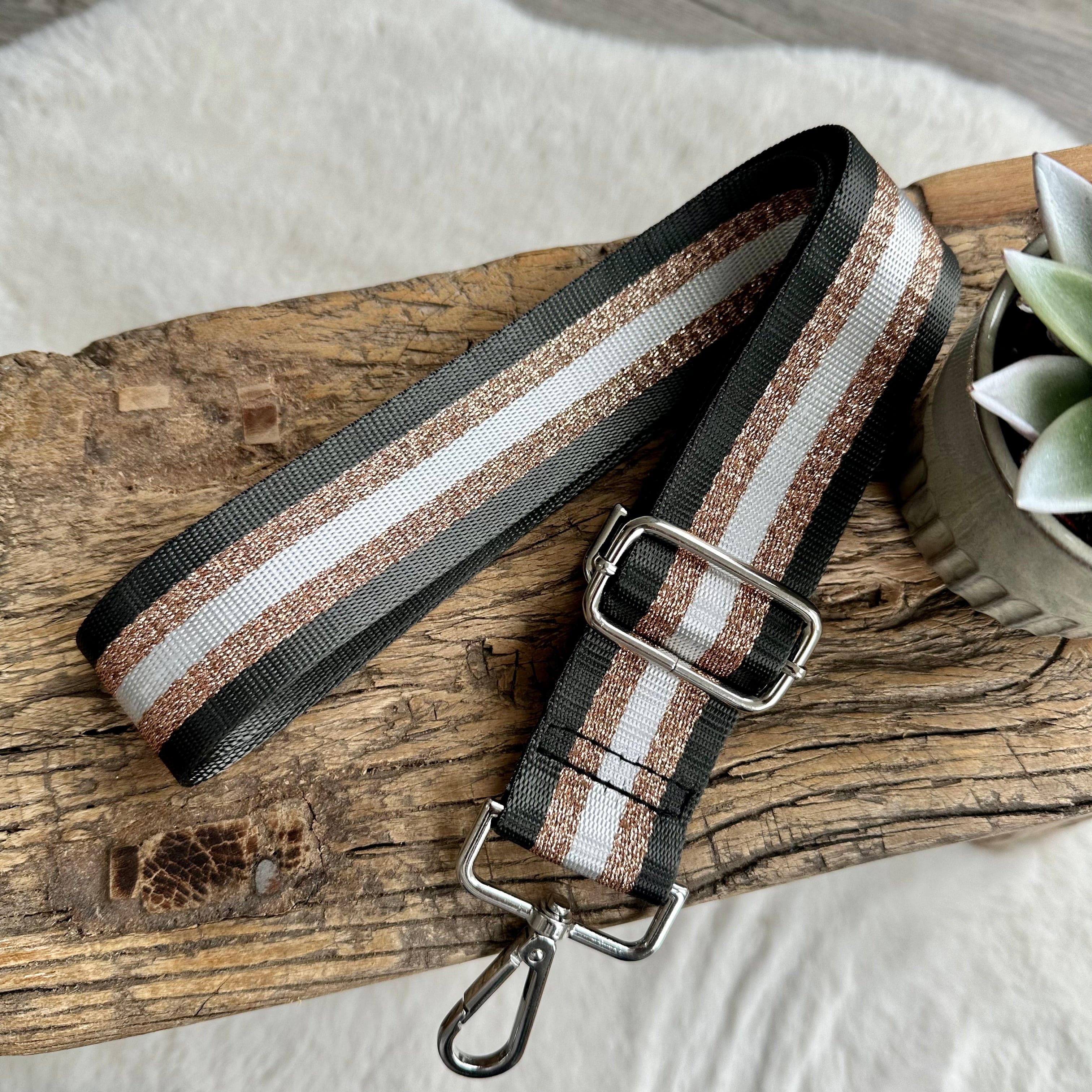 lusciousscarves Apparel & Accessories Stripe dark grey Slim Interchangeable Canvas Hand bag Straps with Silver Hardware