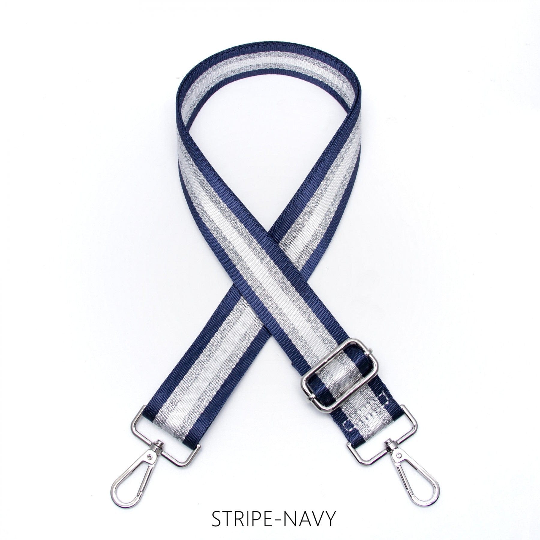 lusciousscarves Apparel & Accessories Stripe-Navy Slim Interchangeable Handbag Straps with Silver Hardware