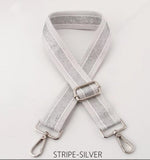Load image into Gallery viewer, lusciousscarves Apparel &amp; Accessories Stripe Silver Slim Interchangeable Canvas Hand bag Straps with Silver Hardware
