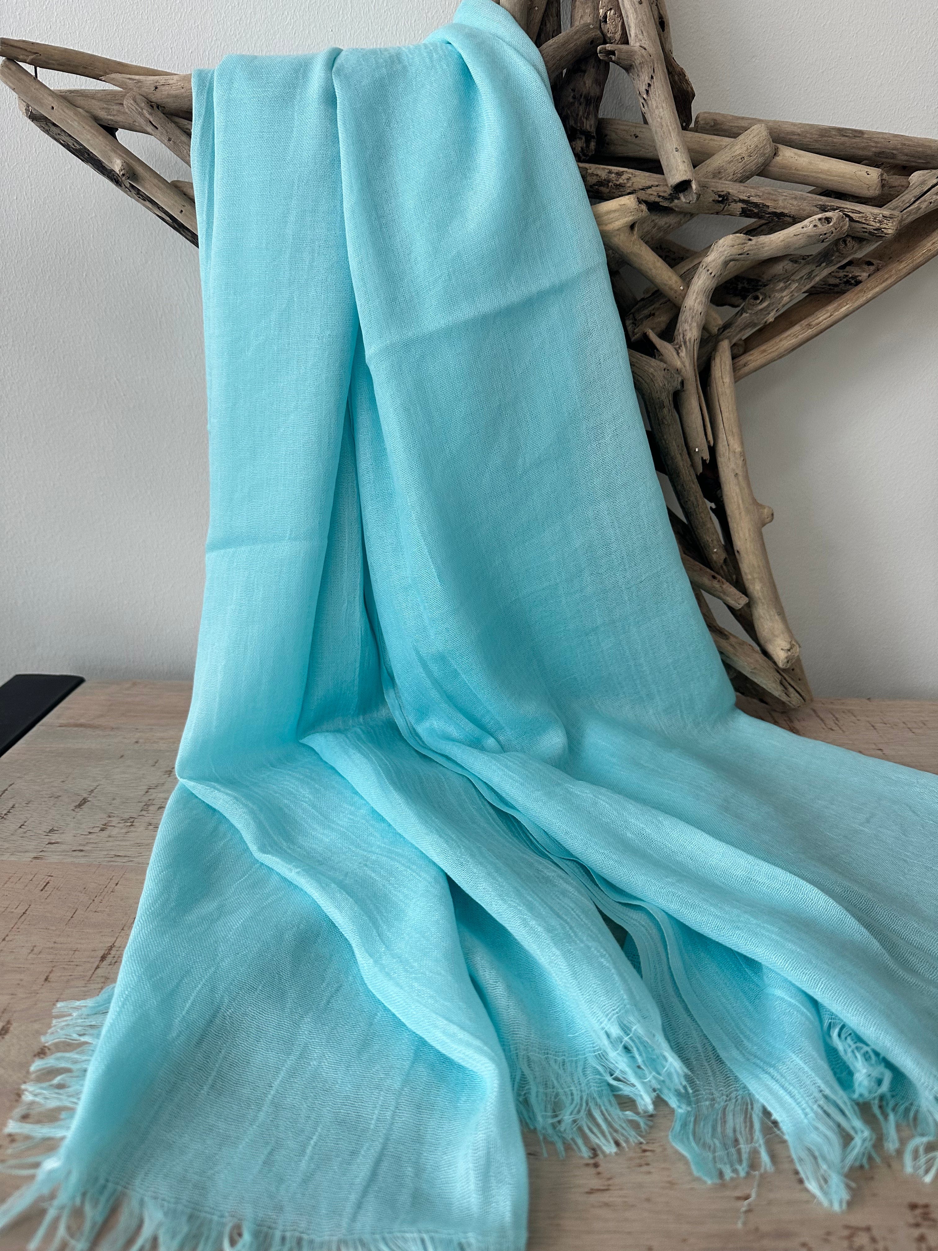 lusciousscarves Aqua Plain Light Weight Cotton Blend Summer Scarf , Wrap, Shawl 26 Colours Available