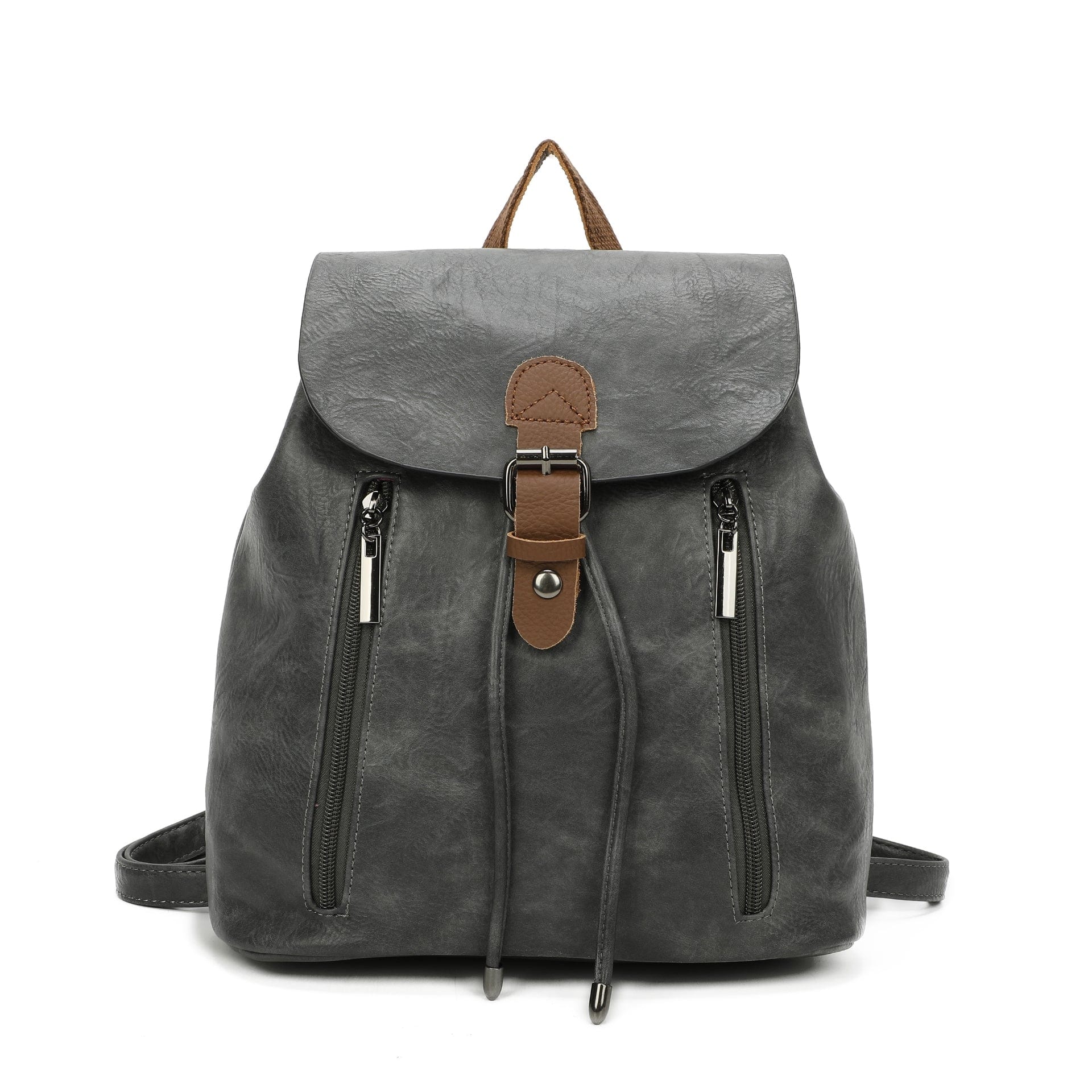 lusciousscarves Backpacks Dark Grey Faux  Leather Backpack , Rucksack with Leather