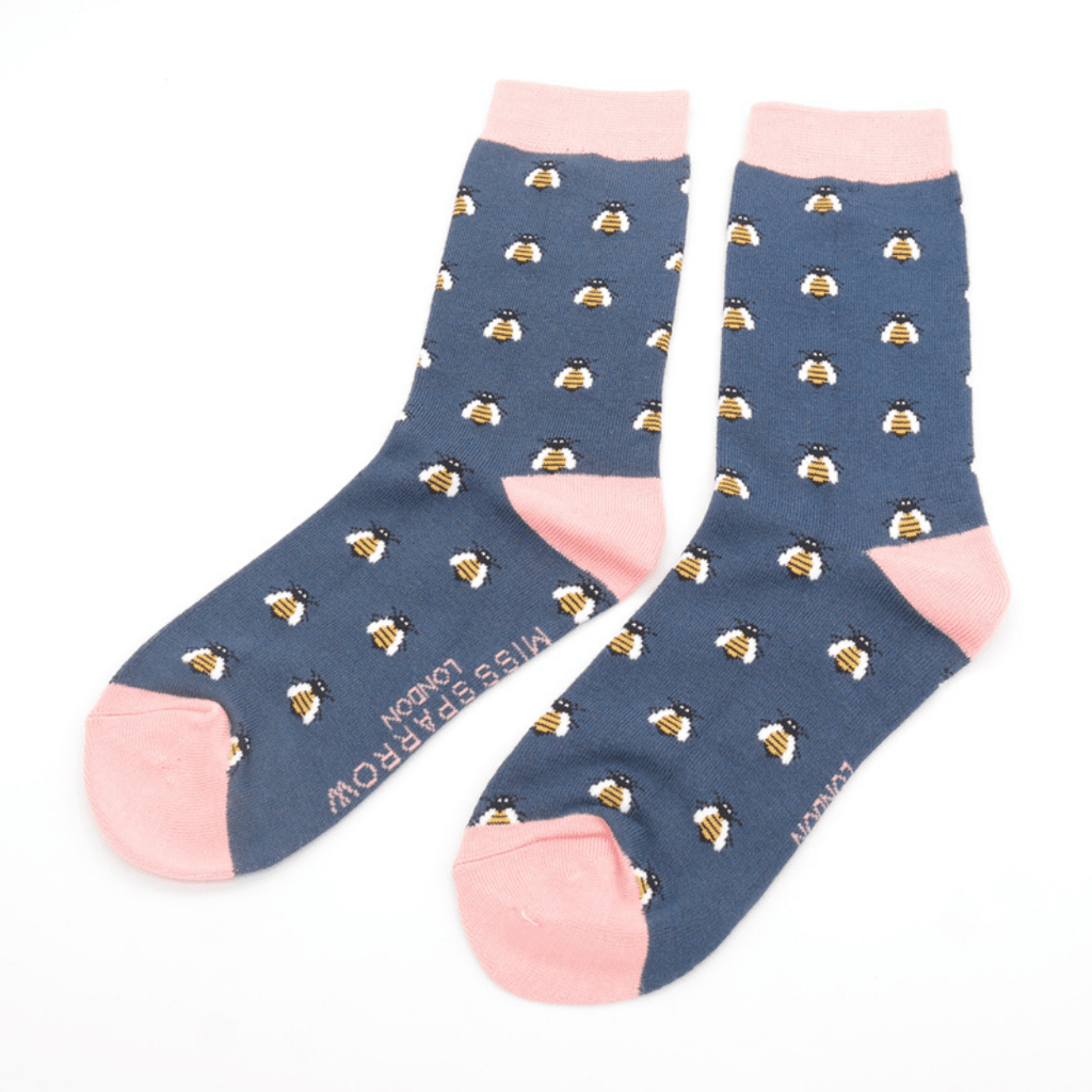 lusciousscarves Bees Design Bamboo Socks Ladies Miss Sparrow Navy