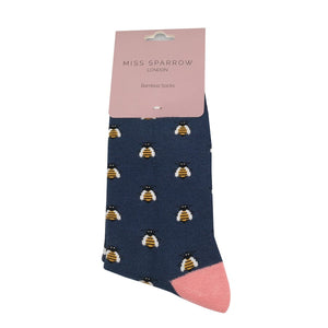 lusciousscarves Bees Design Bamboo Socks Ladies Miss Sparrow Navy