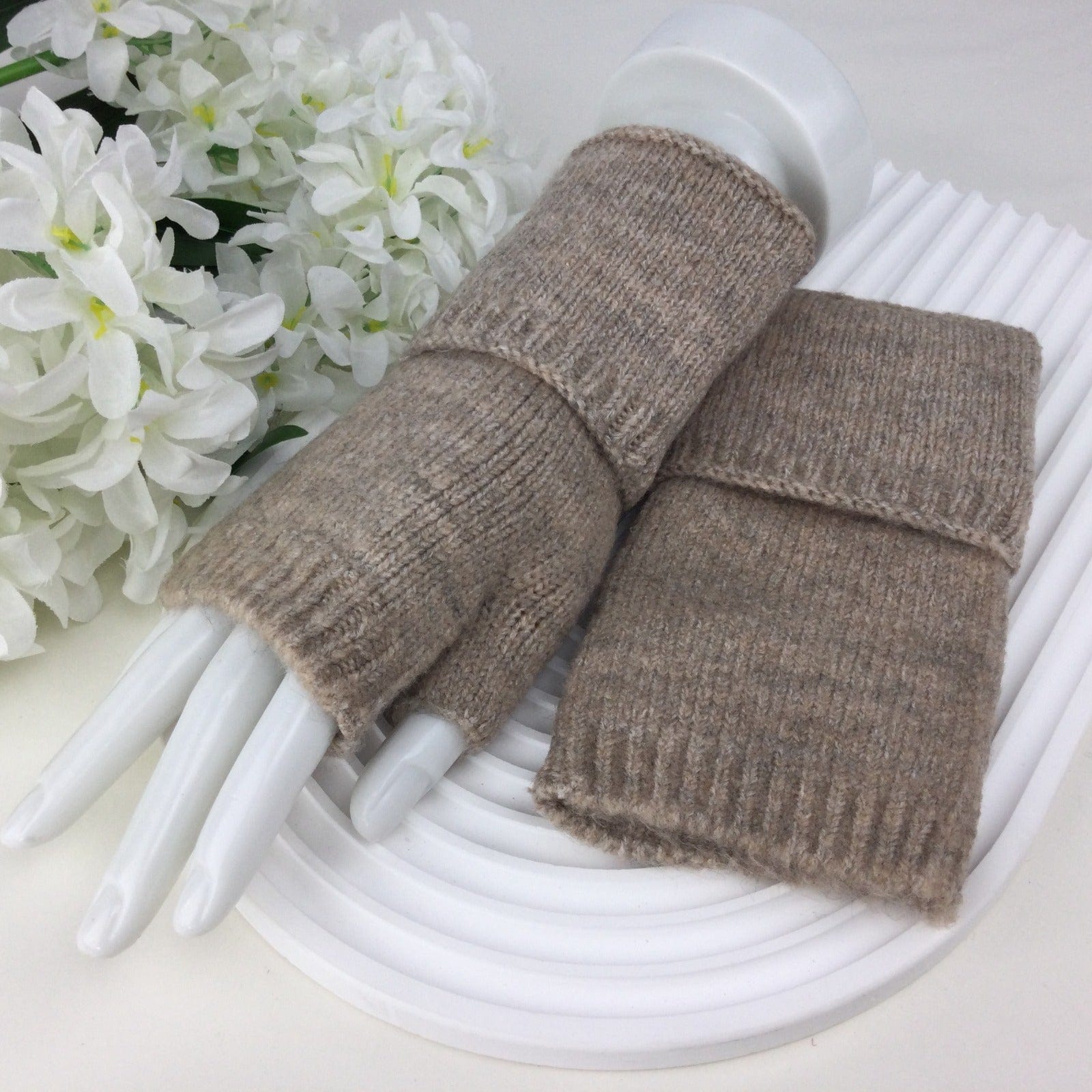 lusciousscarves Beige Fingerless Gloves , Wrist Warmers available in 9 Colours.