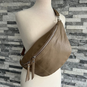 lusciousscarves Beige , Taupe Italian Leather Sling Bag / Chest Bag
