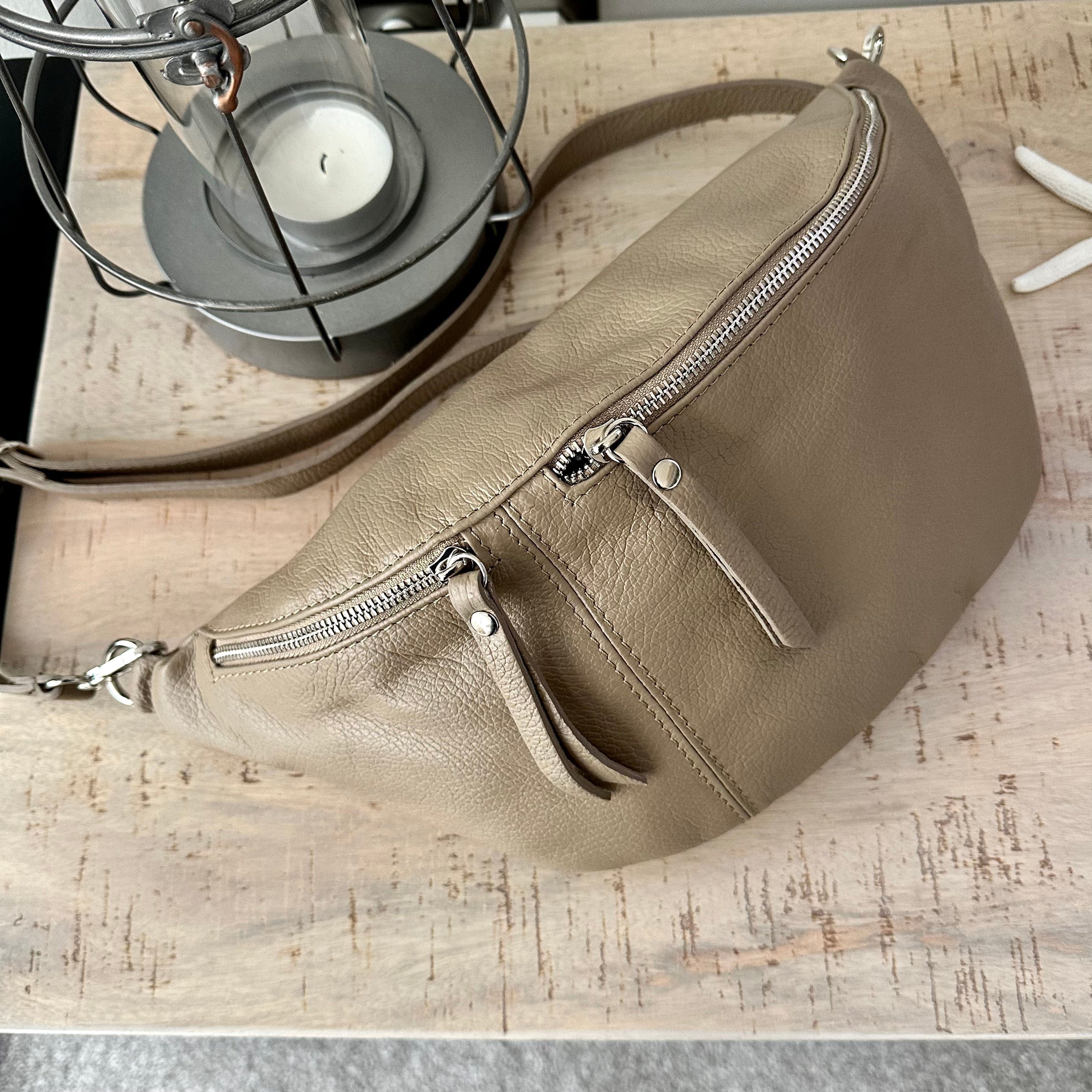 lusciousscarves Beige , Taupe Italian Leather Sling Bag / Chest Bag