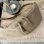 Load image into Gallery viewer, lusciousscarves Beige , Taupe Italian Leather Sling Bag / Chest Bag
