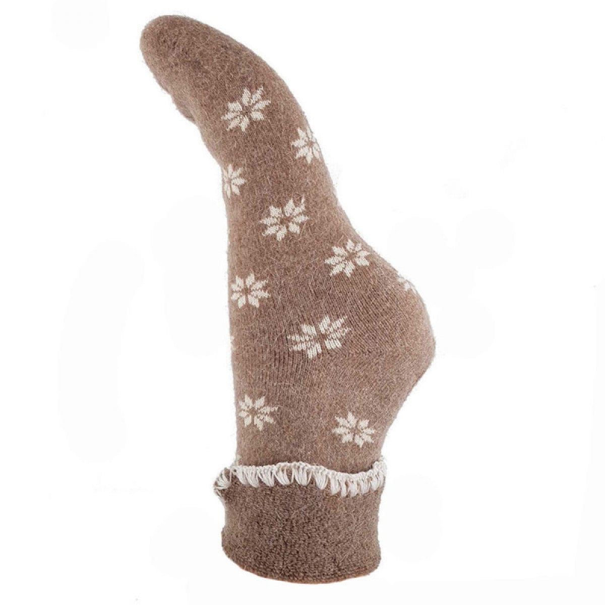 lusciousscarves Beige Wool Blend Cuff Socks with Cream Snowflakes