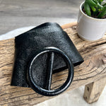 Load image into Gallery viewer, lusciousscarves Belts Black Ladies Metallic Leather Circle Buckle Belt
