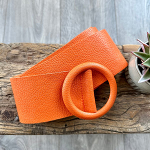 lusciousscarves Belts Bright Orange Ladies Leather Circle Buckle Belt