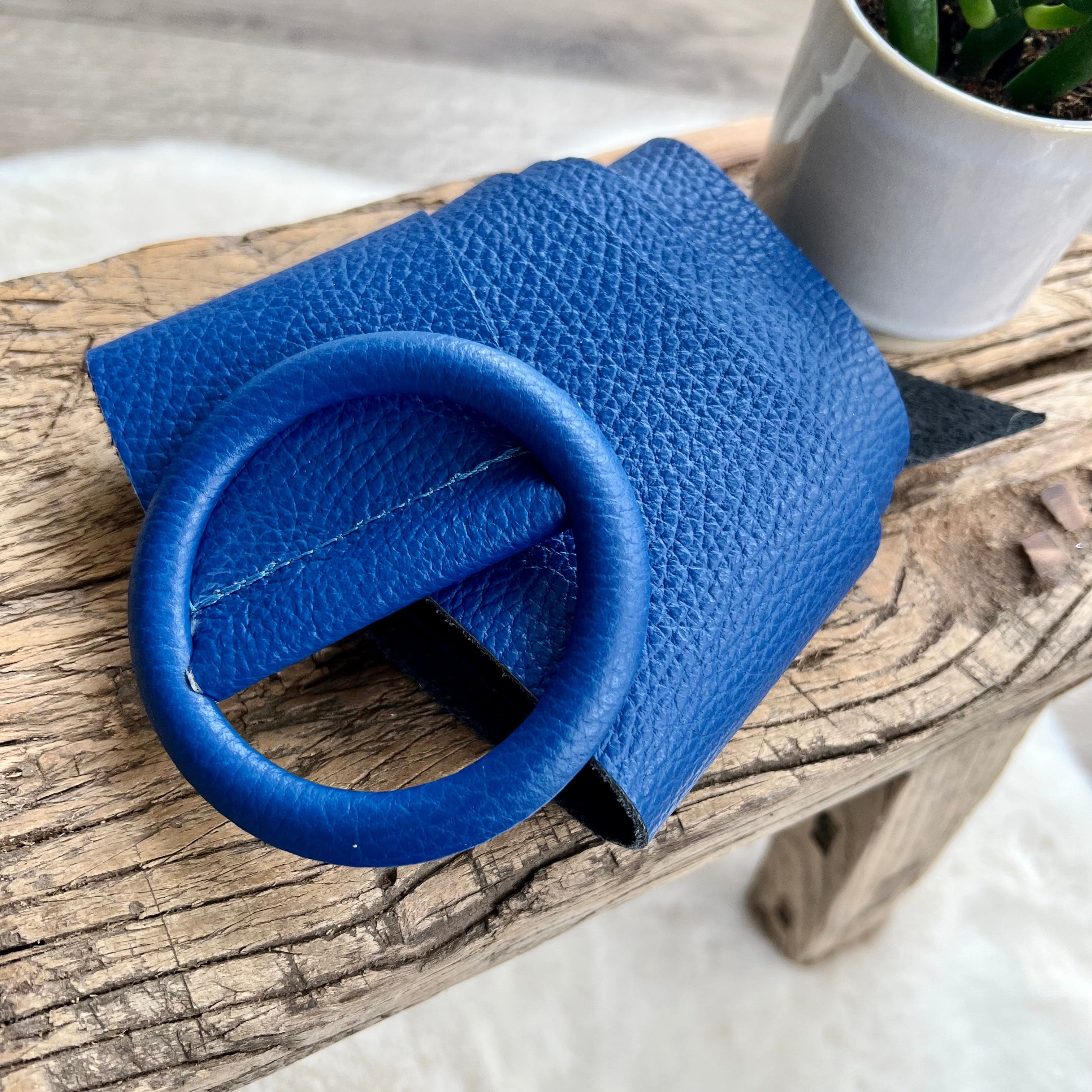 lusciousscarves Belts Cobalt Blue Ladies Leather Circle Buckle Belt