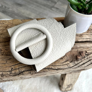 lusciousscarves Belts Cream Ladies Leather Circle Buckle Belt