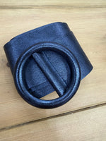 Load image into Gallery viewer, lusciousscarves Belts Deep Blue Ladies Metallic Leather Circle Buckle Belt
