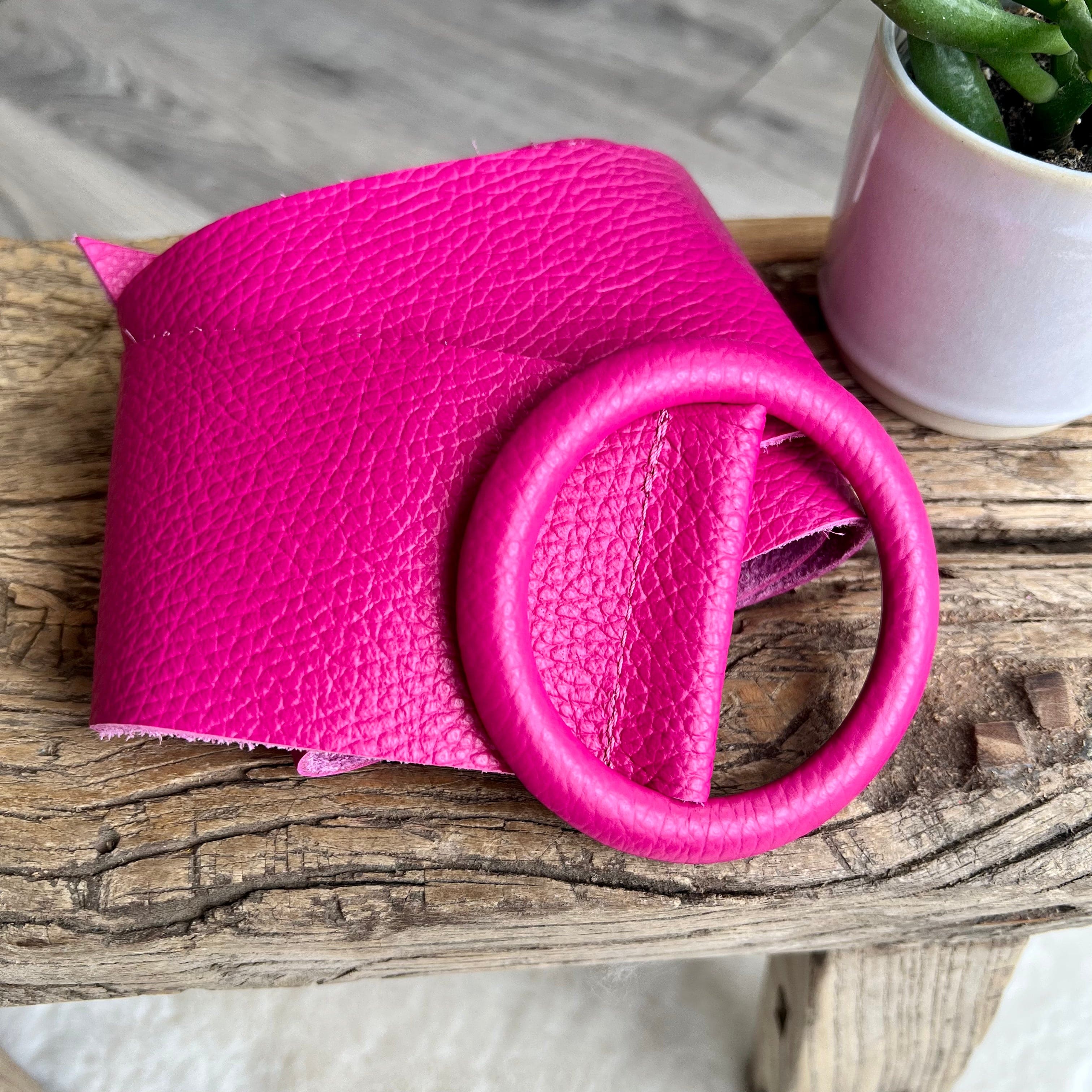 lusciousscarves Belts Hot Pink Ladies Leather Circle Buckle Belt
