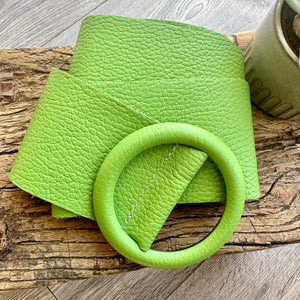 lusciousscarves Belts Lime Green Ladies Leather Circle Buckle Belt
