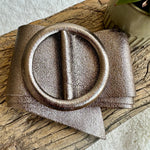 Load image into Gallery viewer, lusciousscarves Belts Metallic Bronze Ladies Metallic Leather Circle Buckle Belt

