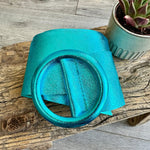 Load image into Gallery viewer, lusciousscarves Belts Metallic Turquoise Ladies Metallic Leather Circle Buckle Belt
