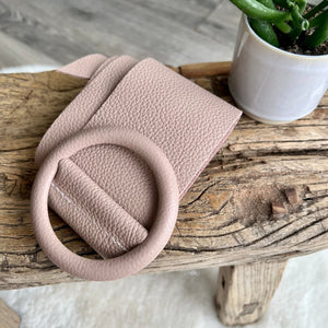 lusciousscarves Belts Nude Pink Ladies Leather Circle Buckle Belt