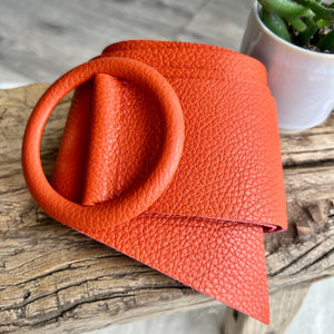 lusciousscarves Belts Orange Ladies Leather Circle Buckle Belt