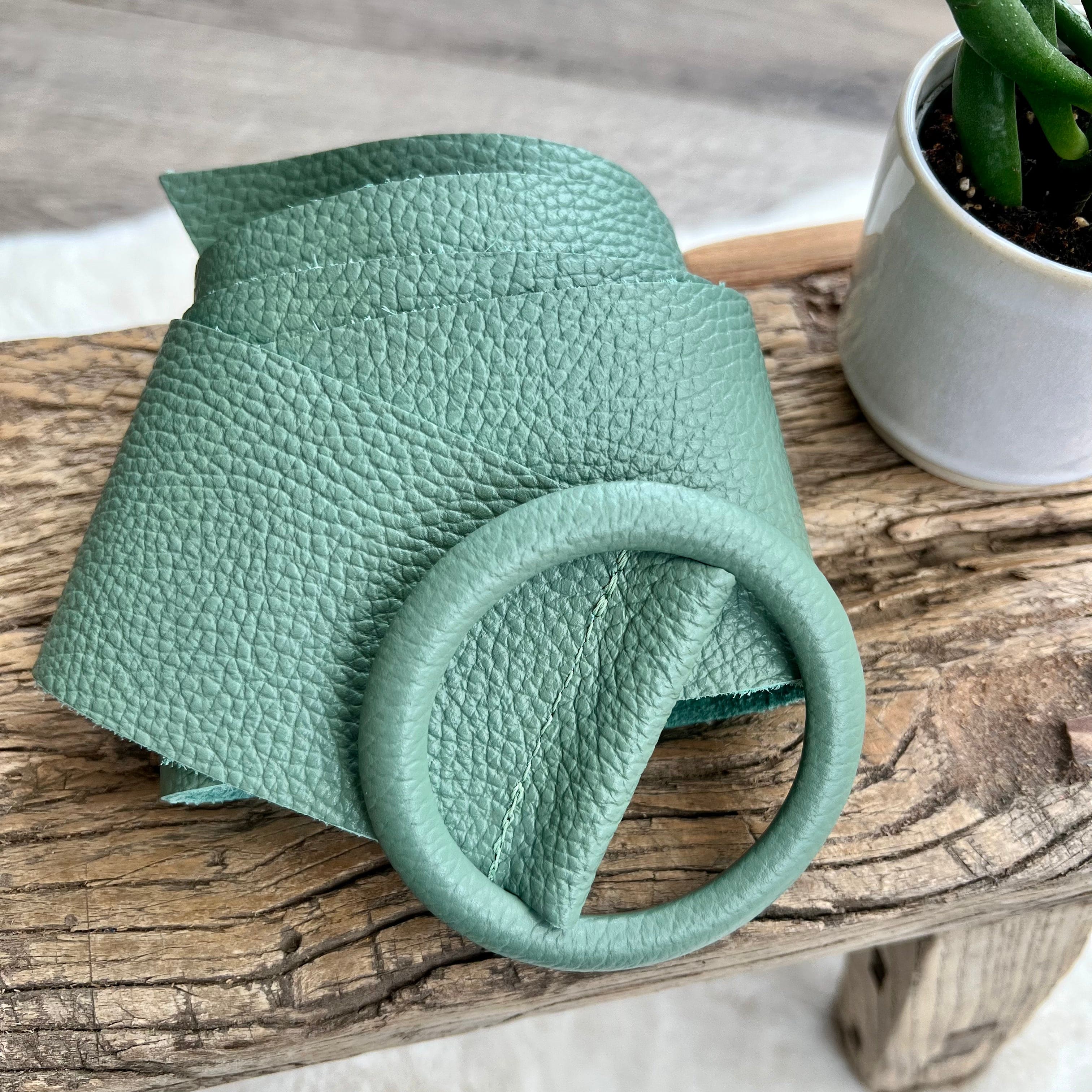 lusciousscarves Belts Pale Green Ladies Leather Circle Buckle Belt