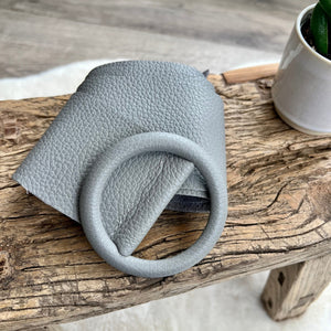 lusciousscarves Belts Pale Grey Ladies Leather Circle Buckle Belt