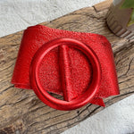Load image into Gallery viewer, lusciousscarves Belts Red Ladies Metallic Leather Circle Buckle Belt
