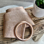 Load image into Gallery viewer, lusciousscarves Belts Rose Gold Ladies Metallic Leather Circle Buckle Belt

