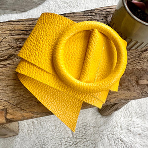lusciousscarves Belts Sunshine Yellow Ladies Leather Circle Buckle Belt