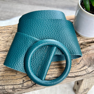 lusciousscarves Belts Teal Ladies Leather Circle Buckle Belt