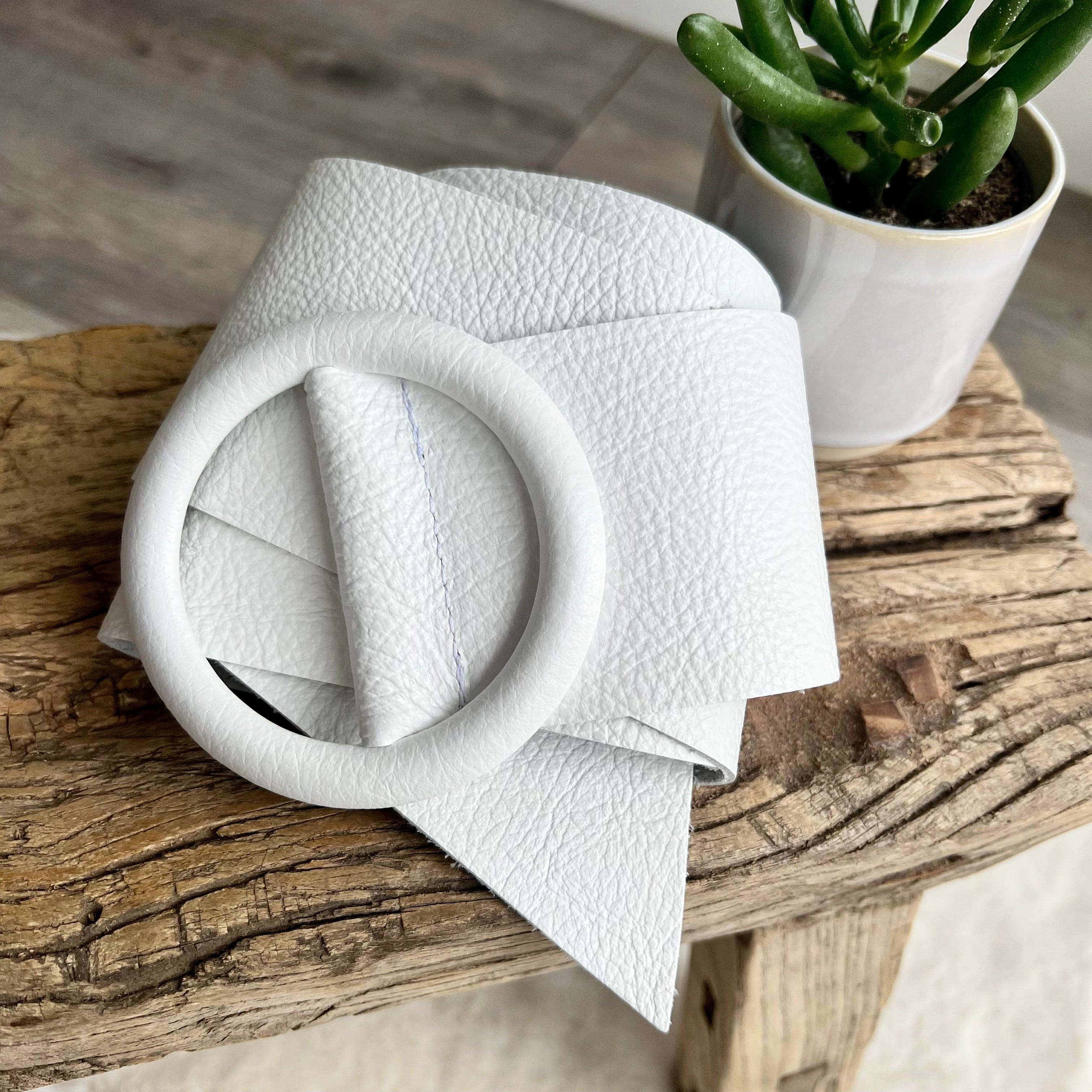 lusciousscarves Belts White Ladies Leather Circle Buckle Belt